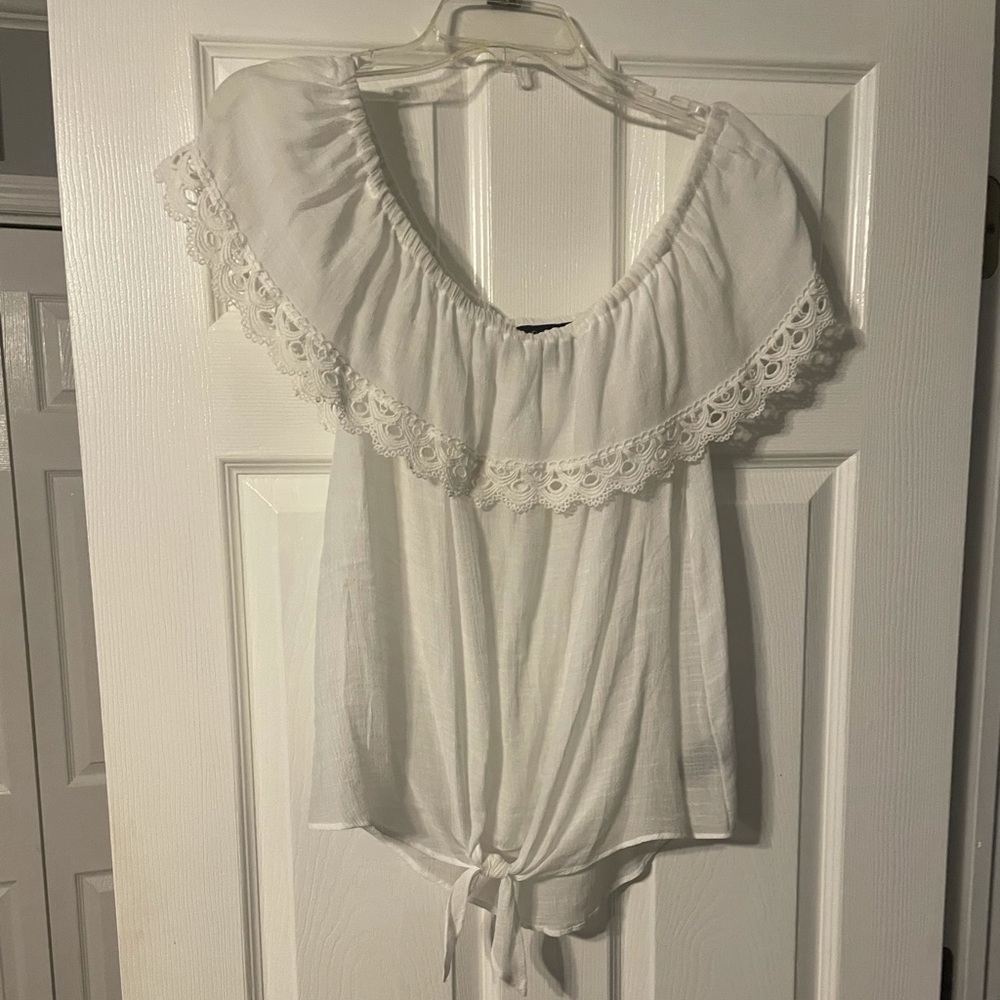 BCX Casual Ruffle Collar Tie Front Top